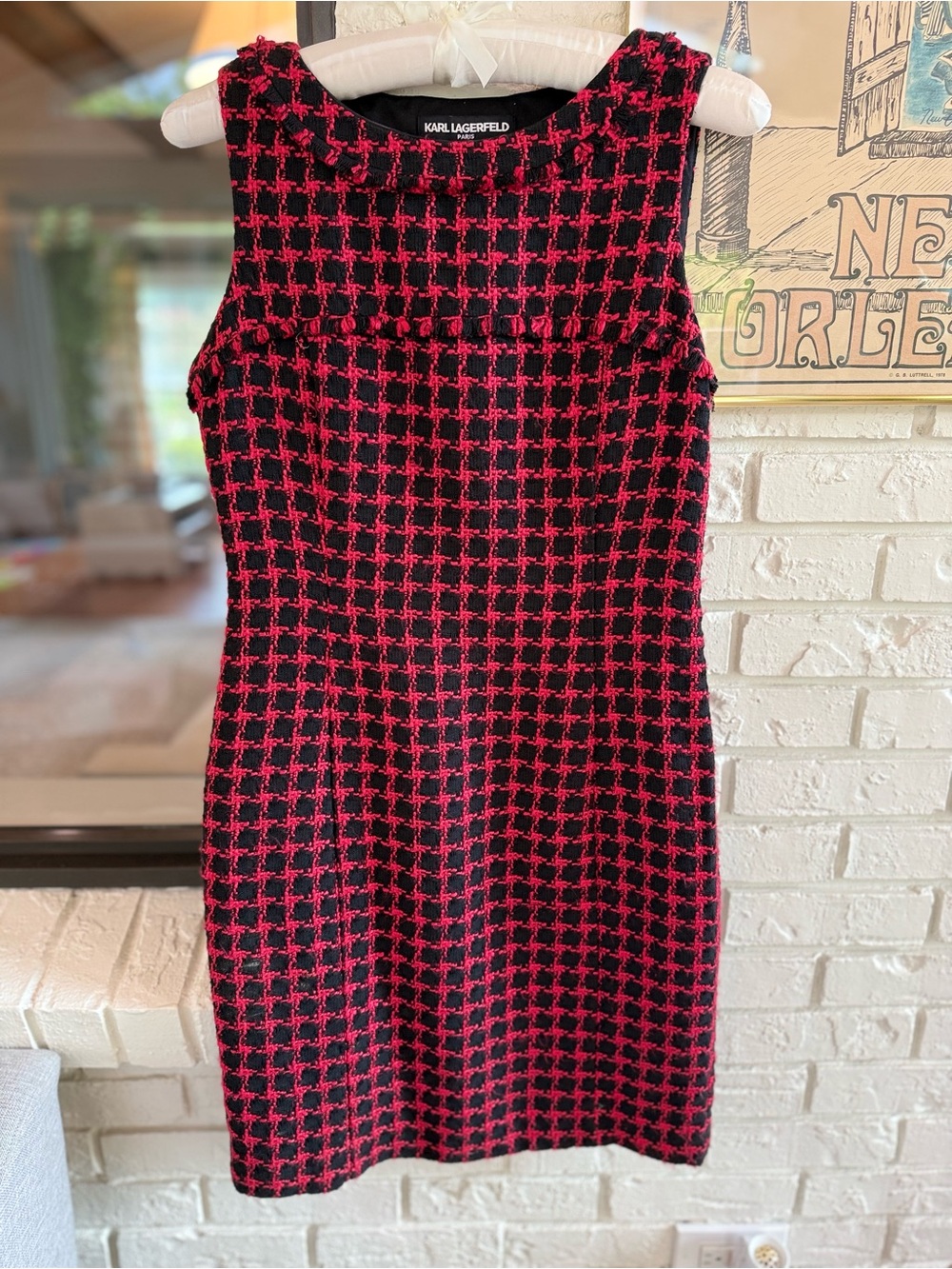 Karl Lagerfeld Red and Black Tweed Sheath Dress